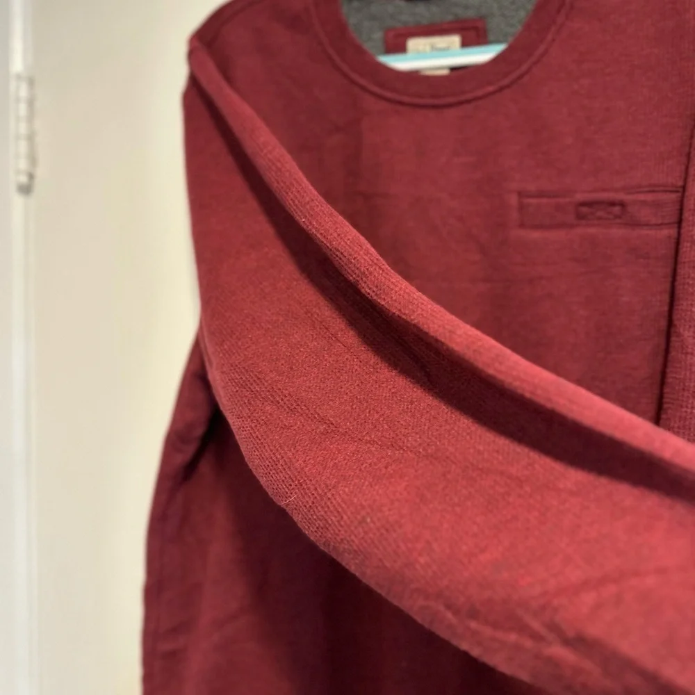 LL Bean Mens Sz:XL maroon Sherpa Fleece Lined Thermal Waffle Knit Crewneck Shirt
